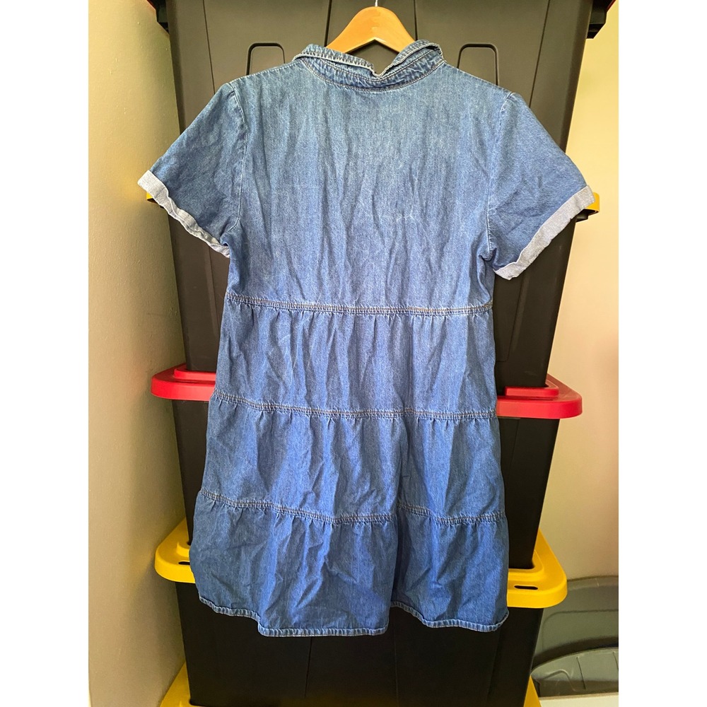Babydoll Denim Mini Shirt Dress Tiered Short Sleeve Large Blue Boho Western 90s - Picture 4 of 4